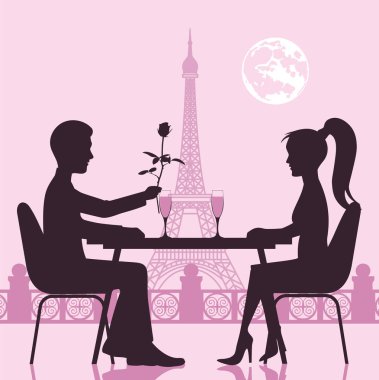Adam ve kız restoran romantik bir toplantıda. St. Valentine 