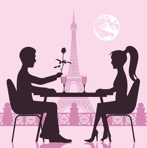 男と女のレストランでロマンチックな出会い。聖バレンタイン — ストックベクタ