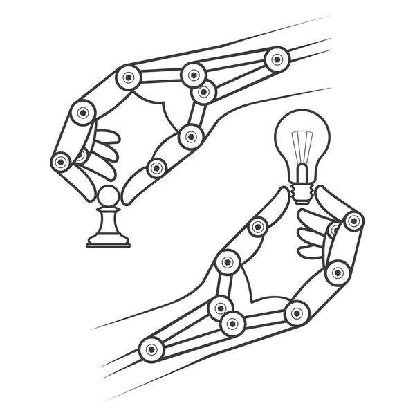 Mechanische Hand hält Objekte, ein Symbol für das Konzept des Techno — Stockvektor