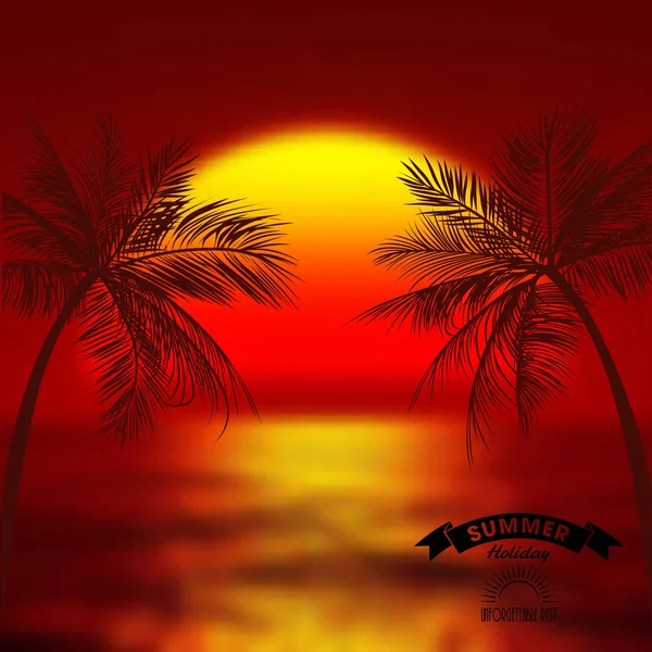 Atardecer de un sol sobre una costa tropical — Vector de stock