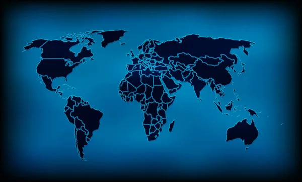 Mapa del mundo sobre un fondo azul. Continentes del planeta con una marca de los países . — Vector de stock