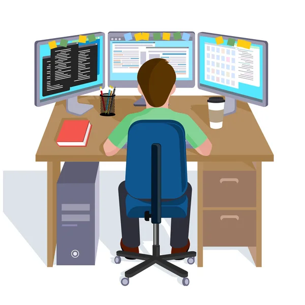 Osoba pracująca na komputerze. Ilustracja wektorowa płaski. — Wektor stockowy