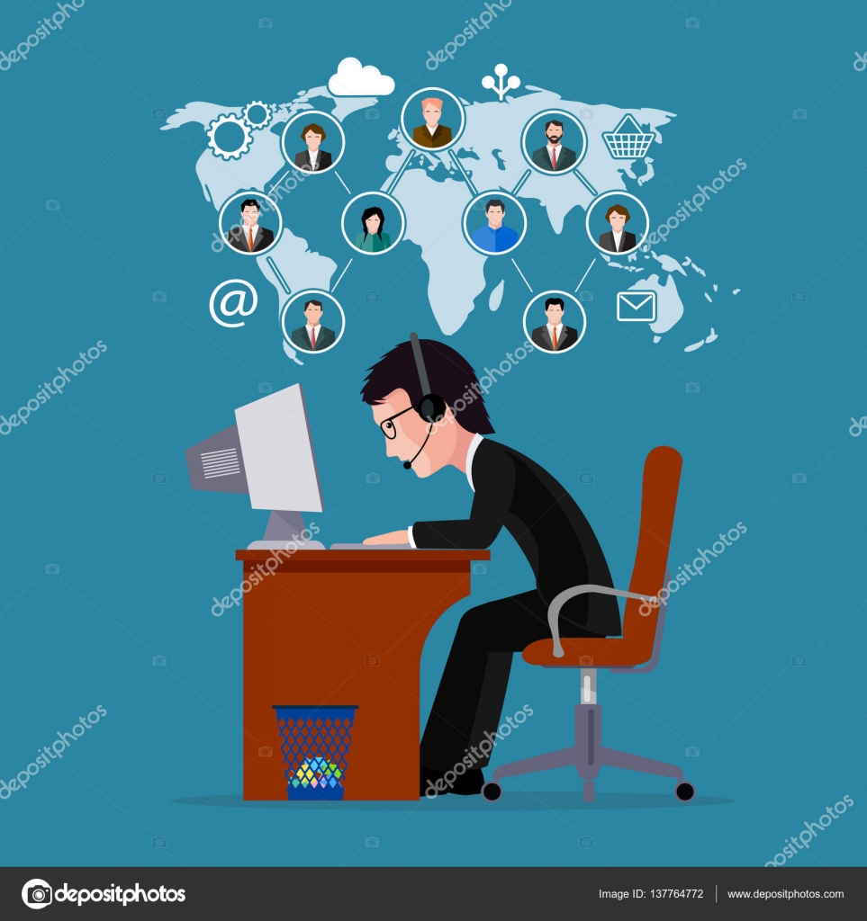 Man The Businessman Working Far Off With Clients Stock Vector
