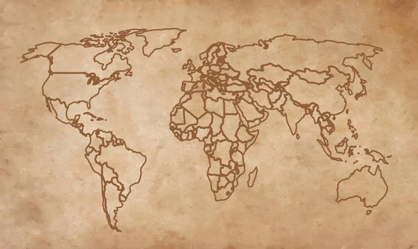 Mapa del mundo en un viejo pedazo de papel — Vector de stock