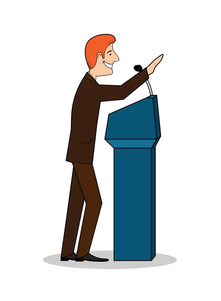 Politiker ein Auftritt am Mikrofon eine Karikatur eine Vektorillustration. — Stockvektor