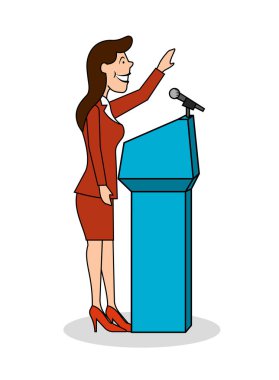 Komik karikatür kadın politikacı, mikrofon. 