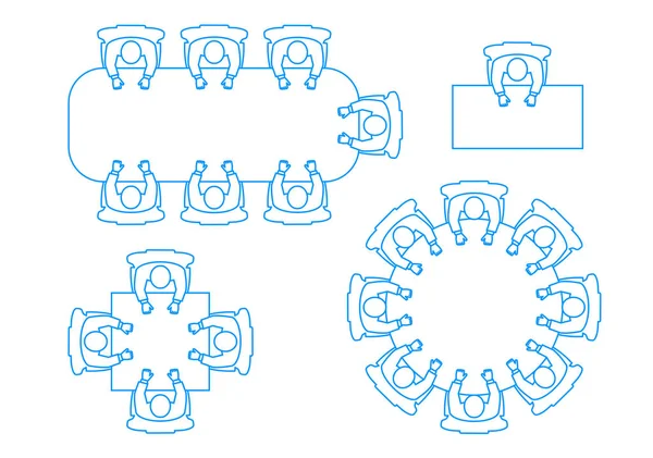Bir toplantı bir masada üstten görünüm İşadamlarından simge kümesi. — Stok Vektör