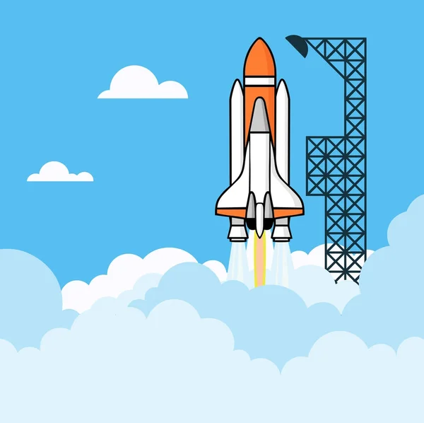 Cohete se eleva en el cielo vector ilustración . — Archivo Imágenes Vectoriales
