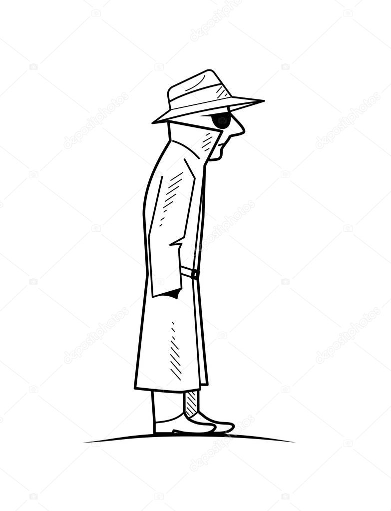 Comical figure of the spy vector illustration.