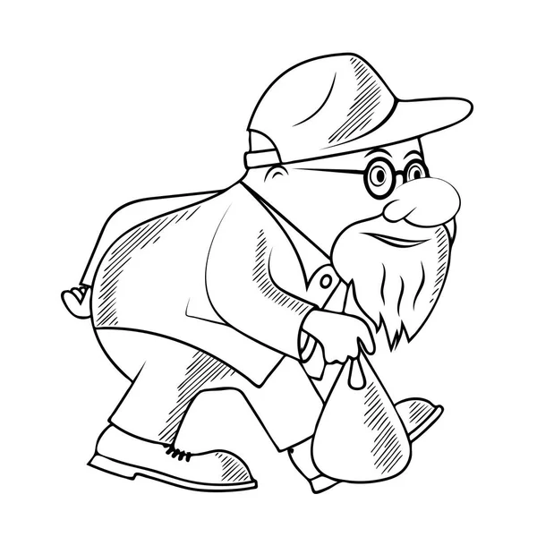 Yaşlı adam ile bir sopa karikatür. — Stok Vektör