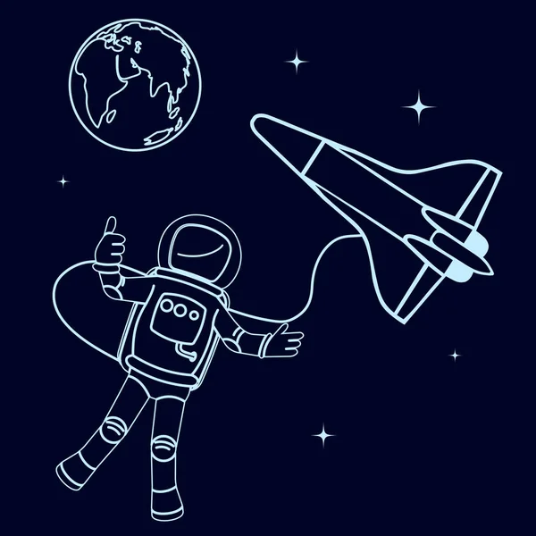 宇宙飛行士を宇宙空間ベクトル図の描画 — ストックベクタ