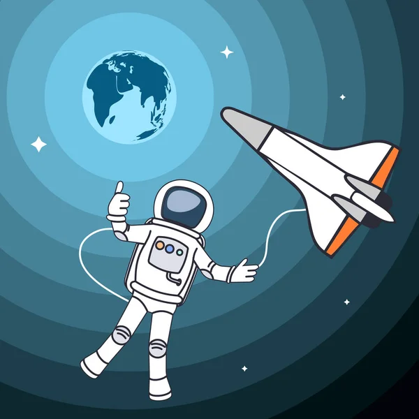 Drawing the astronaut in an outer space a vector illustration. — Stock Vector