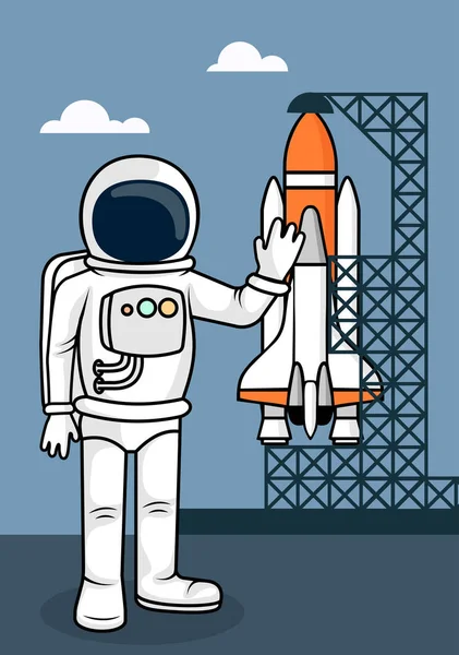 Dessiner l'astronaute sur le pas de tir une illustration vectorielle . — Image vectorielle
