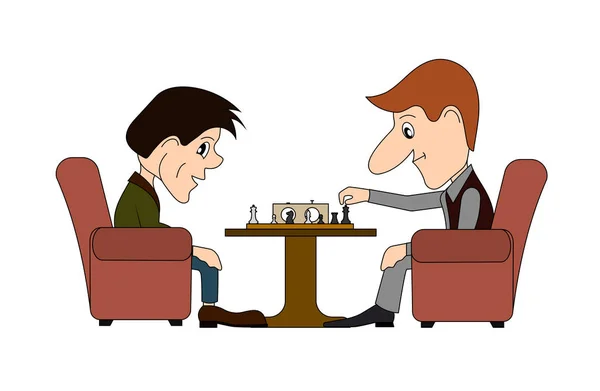 Γελοία καρικατούρα, άνδρες σε ένα τραπέζι παίζουν σκάκι. — Διανυσματικό Αρχείο