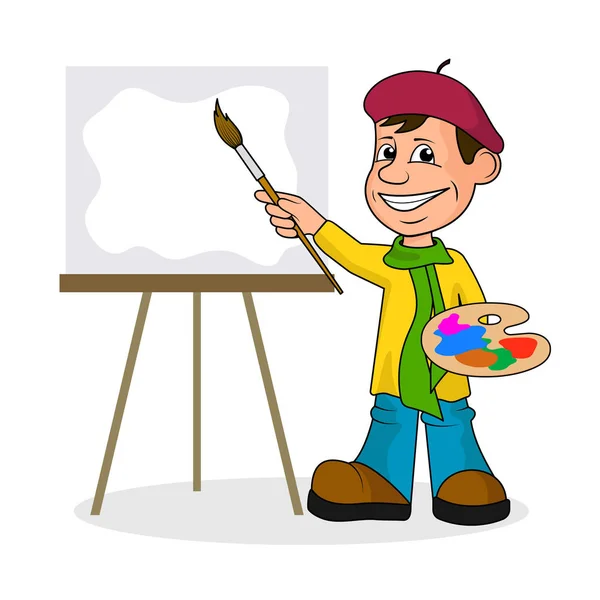 Heerful artist with a brush and paints a vector illustration. — Stock Vector