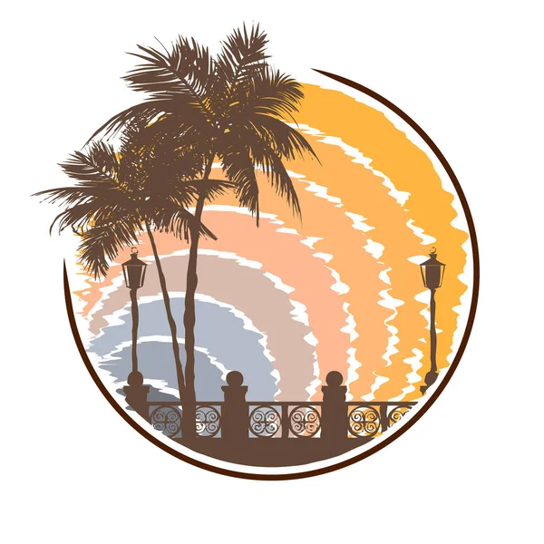 Ikona tropikalnej plaży w stylu grunge. — Wektor stockowy