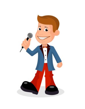 Mikrofon vektörel çizim ile neşeli solist.