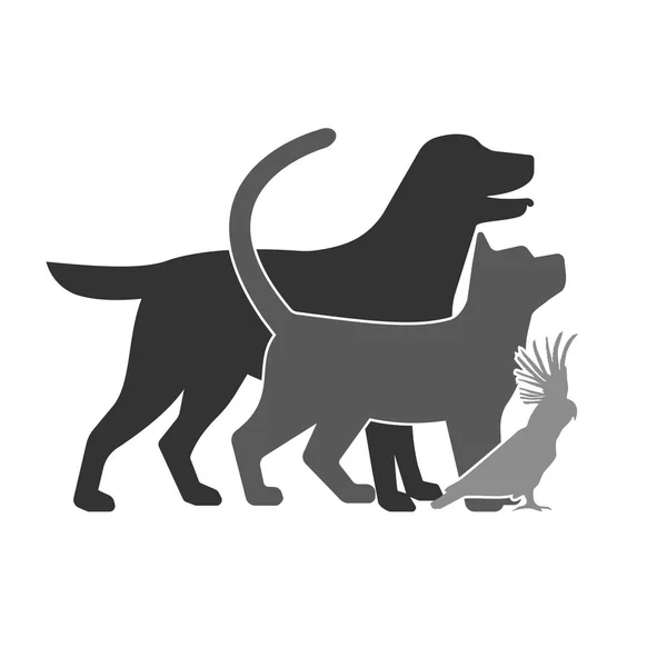 Zeichnung von Haustieren einfarbige Illustration. — Stockvektor