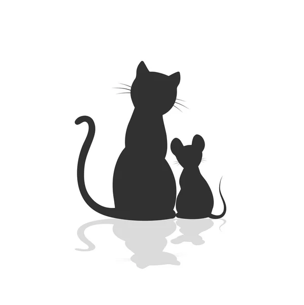 Drawing a cat and a mouse on a white background. — Stock Vector