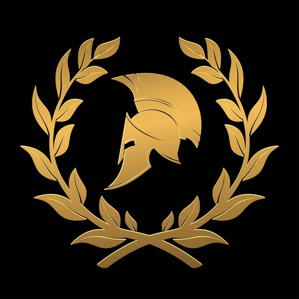 Icon the Spartan helmet in a laurel wreath from gold. — Stock Vector