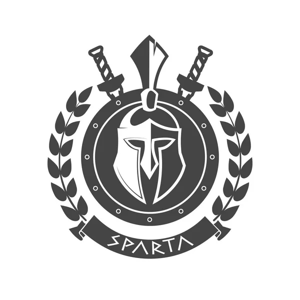 Symbol vojenské, Spartan helmu v vavřínový věnec. — Stockový vektor