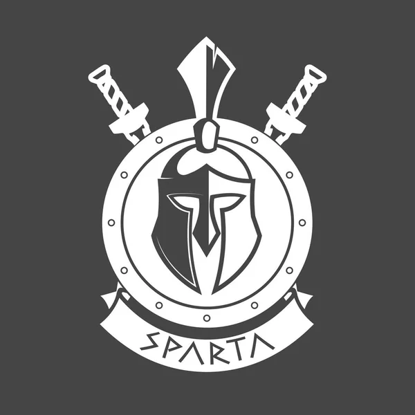 Símbolo militar, casco espartano en corona de laurel . — Vector de stock