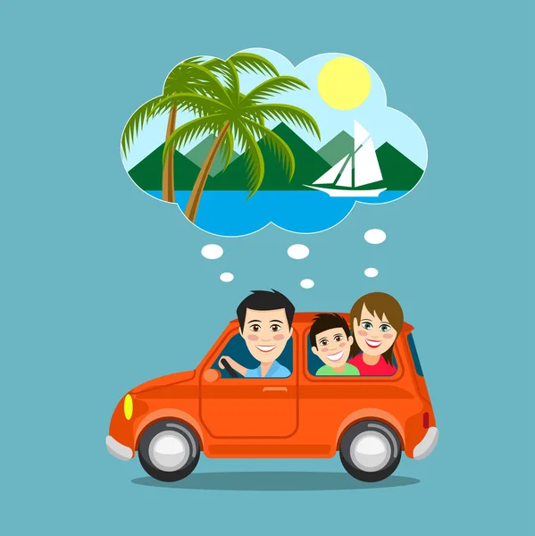 Voyage en voiture, une illustration vectorielle style plat . — Image vectorielle