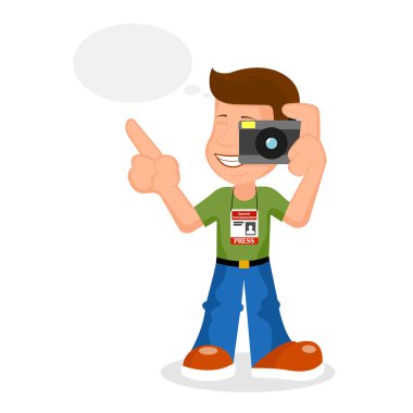 Neşeli muhabir vektörel çizim. 