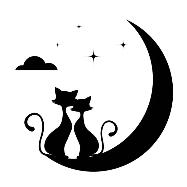 Romantiska möte av katter svartvit illustration. — Stock vektor