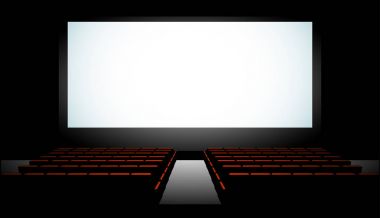 Ekran ve koltuklar, illüstrasyon ile sinema konser salonu.