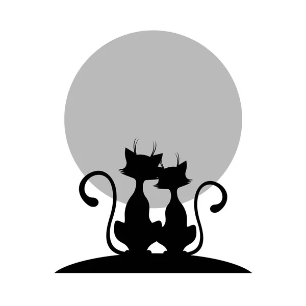 Pareja cariñosa de gatos icono monocromo, vector de ilustración . — Archivo Imágenes Vectoriales