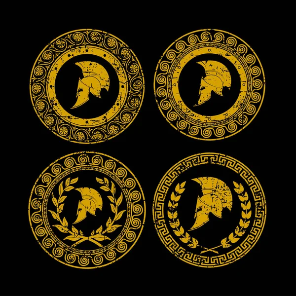 Un casco espartano un icono en estilo grunge, se emite en estilo griego antiguo . — Archivo Imágenes Vectoriales