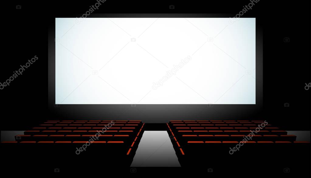 Cinema auditorium with screen and seats,illustration.