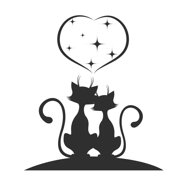 Verliefde paar van katten monochroom pictogram, vectorillustratie. — Stockvector