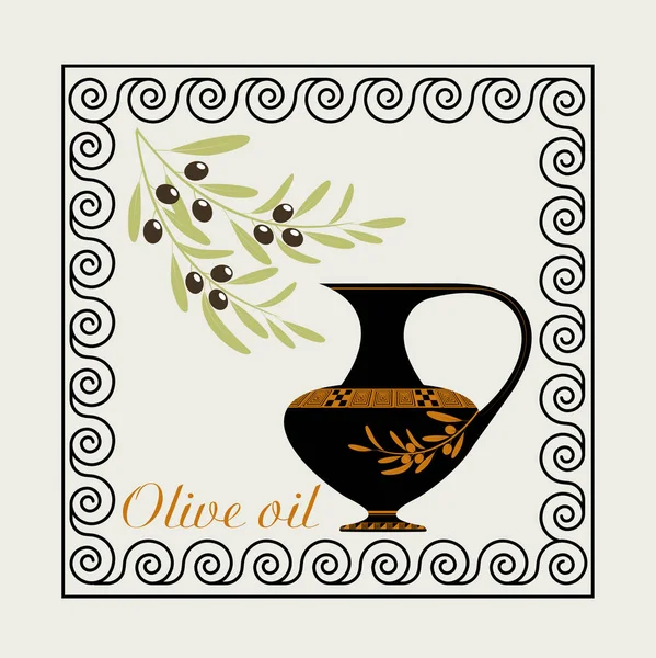 Olivový olej popisek v řecké antické stylu vektorové ilustrace. — Stockový vektor