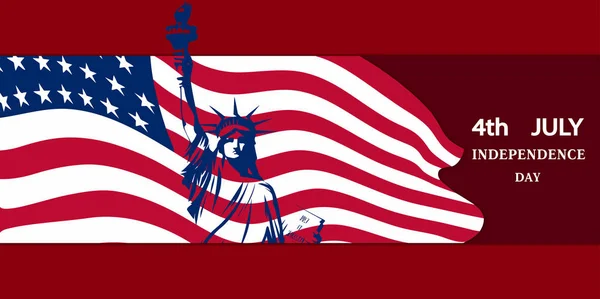 Socha svobody na pozadí státní vlajka Usa symbolizuje den nezávislosti na Červenec 4. — Stockový vektor