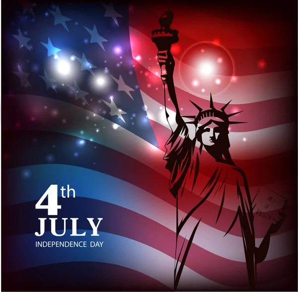 Статуя Свободи на тлі Національний Прапор США яскраві абстрактний фон з феєрверки. — стоковий вектор