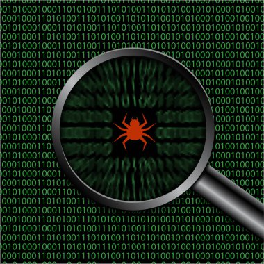 Found computer virus under a magnifying glass a vector illustration.  clipart