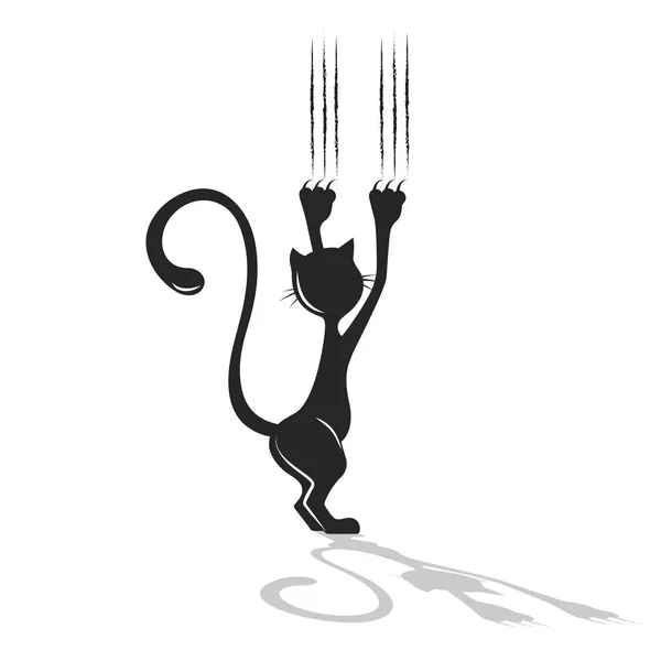 Comical silhouette of a cat the scratching background. — Stock Vector
