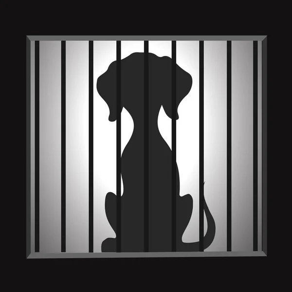 Silhouette of a dog in a cage. — Stock Vector
