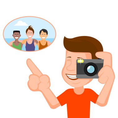 kişi neşeli şirketin bir fotoğraf istiyor.