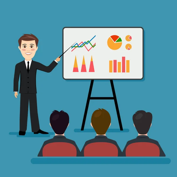 Businessman holds an economic seminar a vector illustration. — Stock Vector