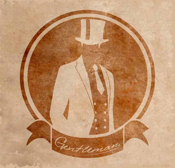 Gentleman dans un costume symbole rond avec un ruban sur vieux papier . — Image vectorielle