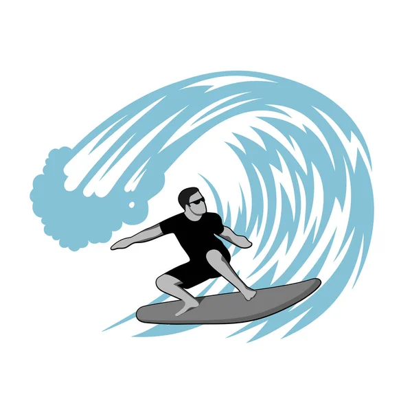 Surfer on wave vector illustration. — Stock Vector