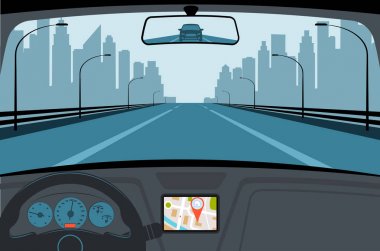 Yolda, salon görünümü bir araba. 