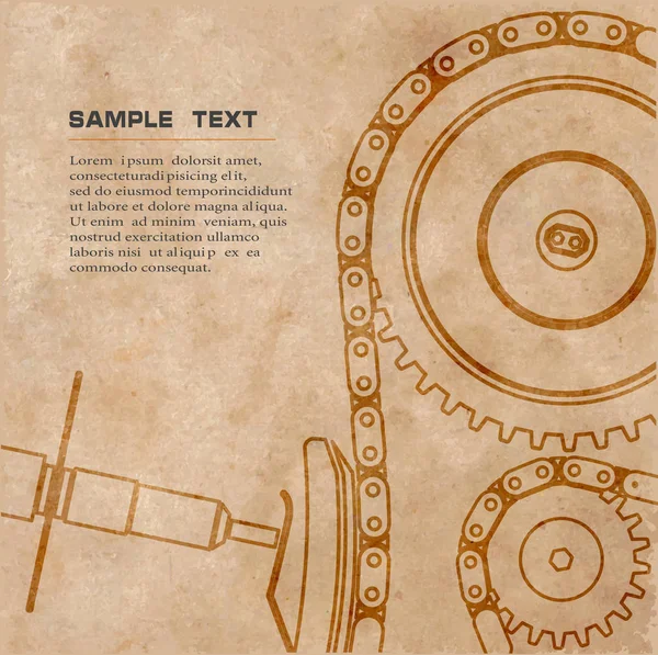 Zeichnung des Automechanismus, ein technischer Hintergrund auf dem alten Blatt Papier, eine Vektorillustration. — Stockvektor