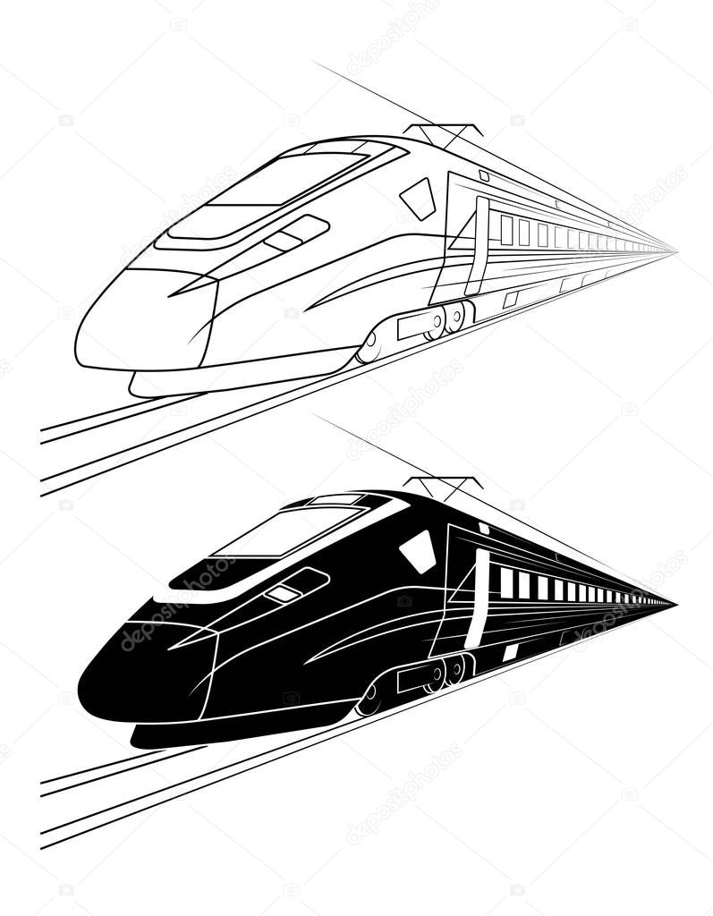 Monochrome silhouette of the high-speed train