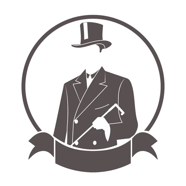 Gentleman in een trendy pak ronde symbool met een lint. — Stockvector