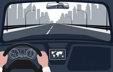 view of the road from the car interior vector illustration. clipart