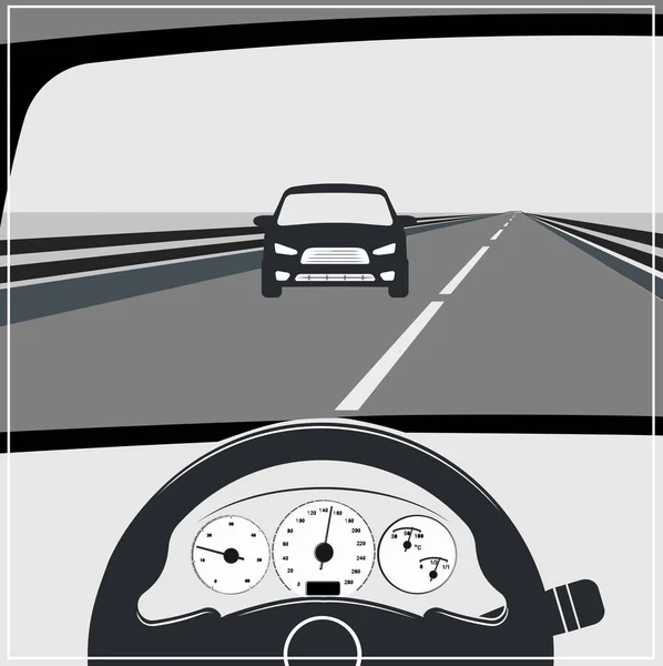 Vista de la carretera desde el interior del coche vector ilustración . — Archivo Imágenes Vectoriales